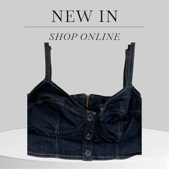 Guess Blue Bustier Crop Top Buttoned - Picture 3 of 10